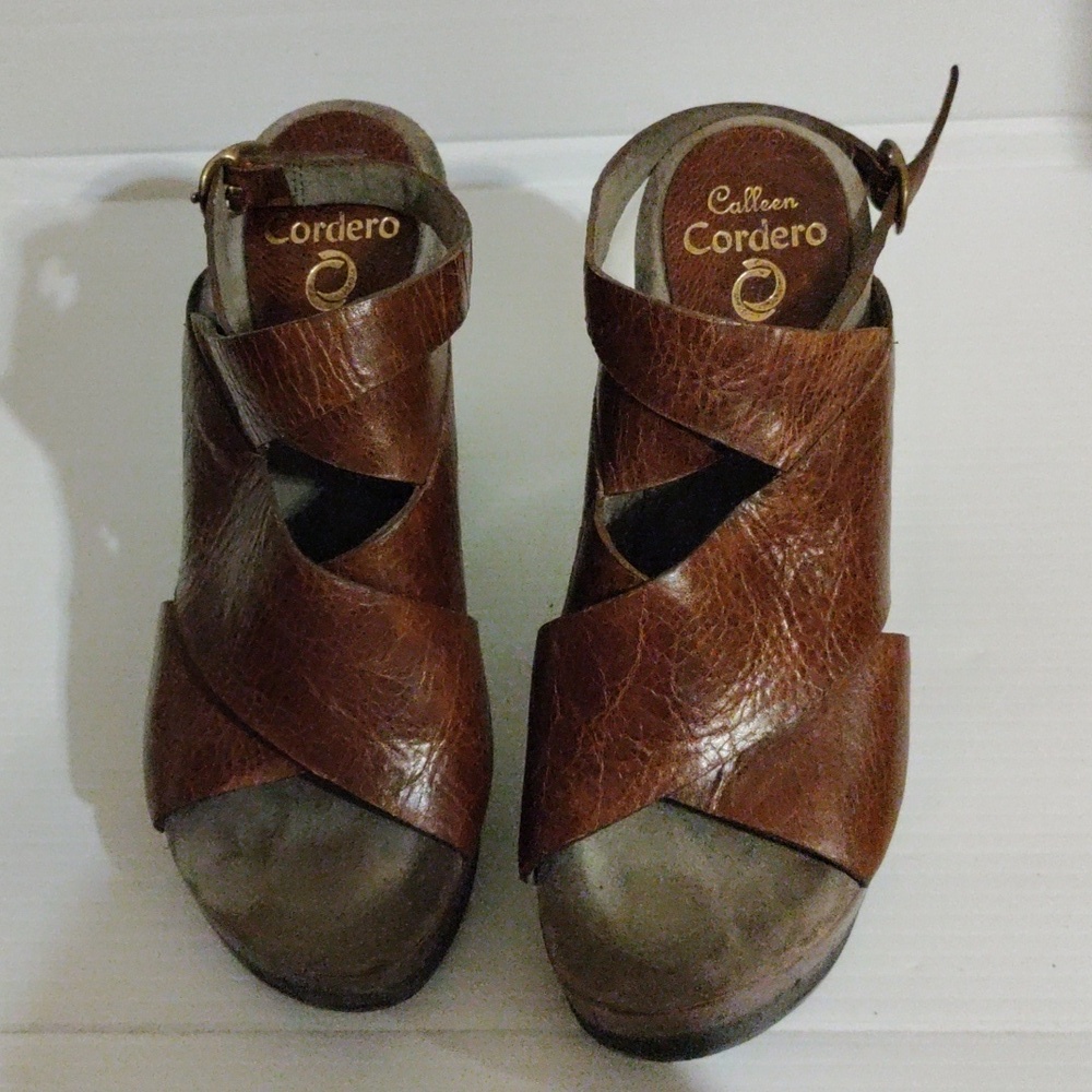 Colleen Cordero Brown Leather Platform Sandal Heel